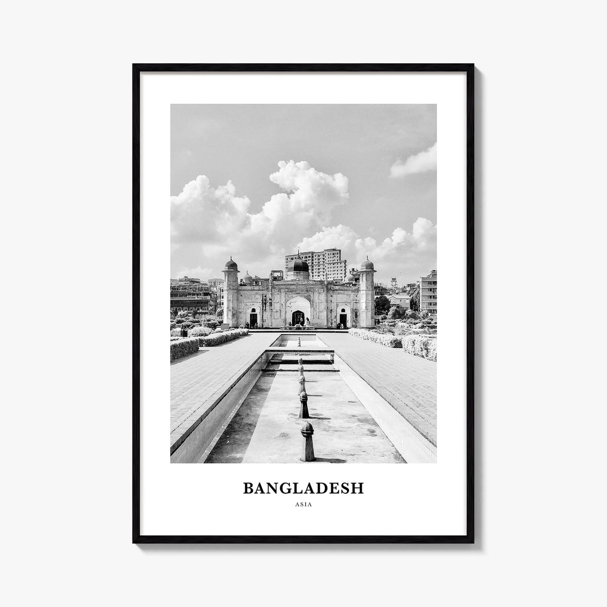 Bangladesh no. 1 black & white classic poster of Asia – vertical wall art, unframed print shown in interior mockup