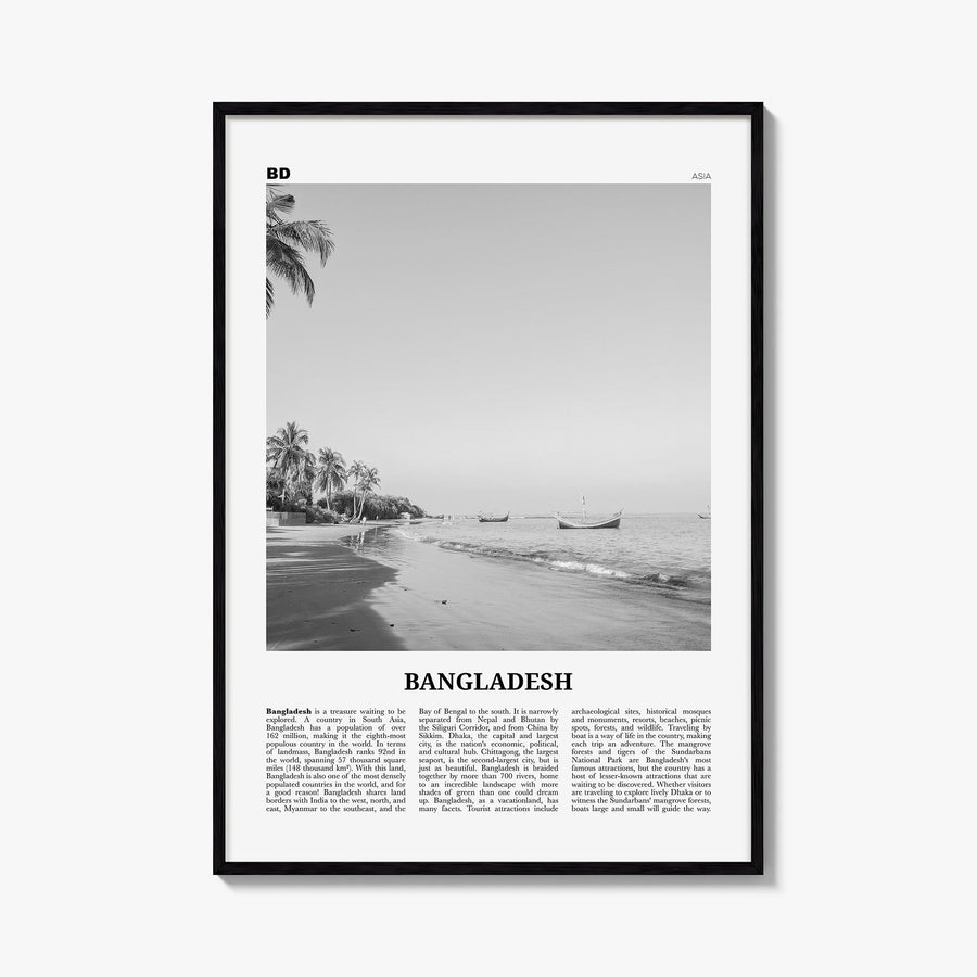 Bangladesh no. 1 black & white newspaper poster of Asia – vertical wall art, unframed print shown in interior mockup