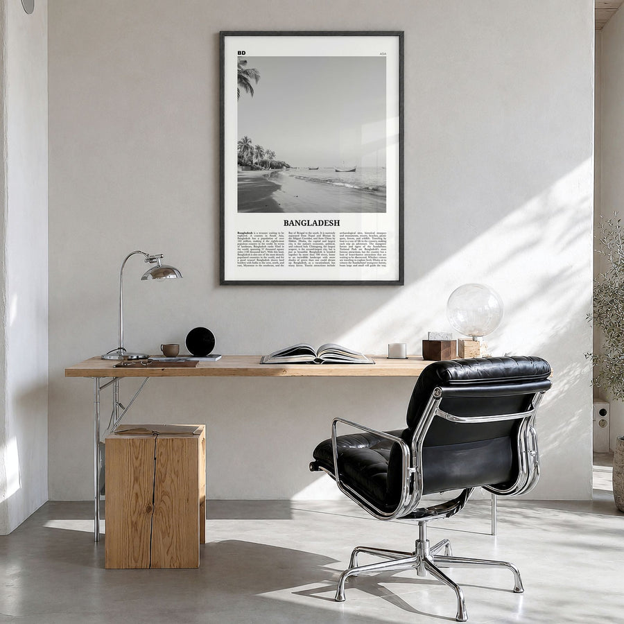 Bangladesh Newspaper No 1 Poster in a black wood frame, hanging in a bright home office