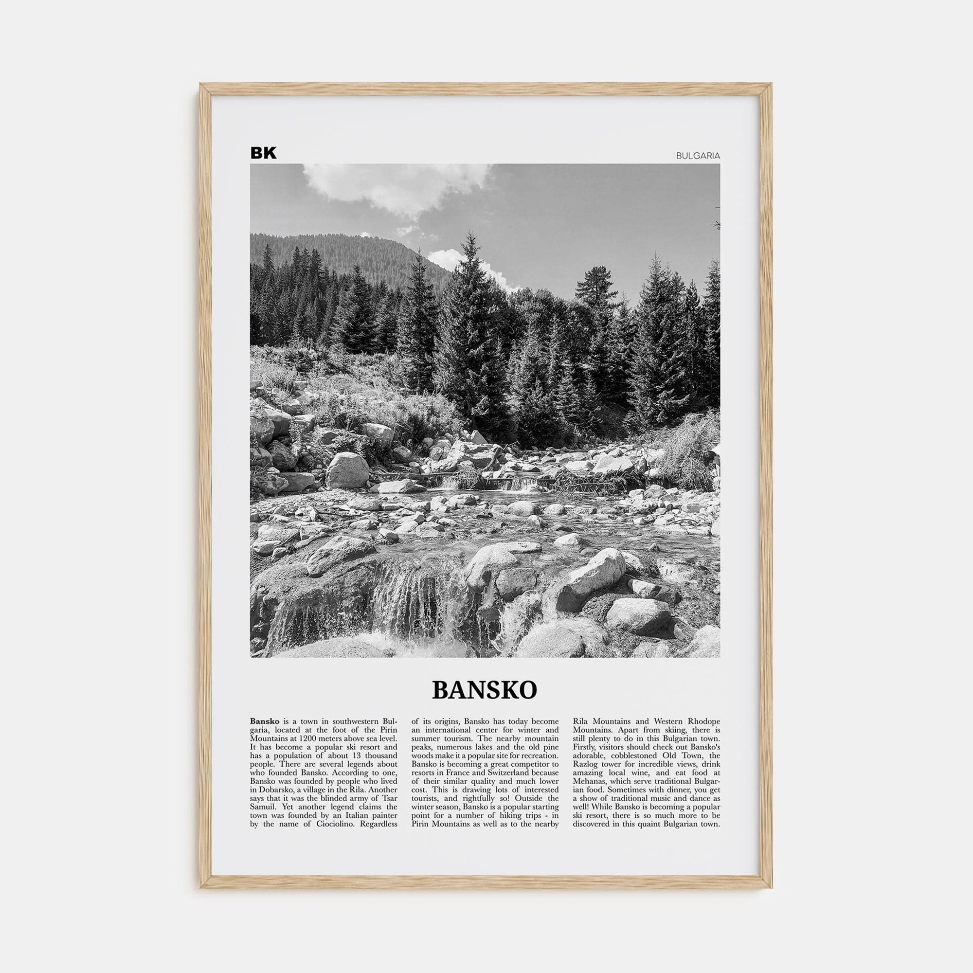 Bansko Poster Natural Wood / 8x12 in Nbourhood Travel B&W Poster