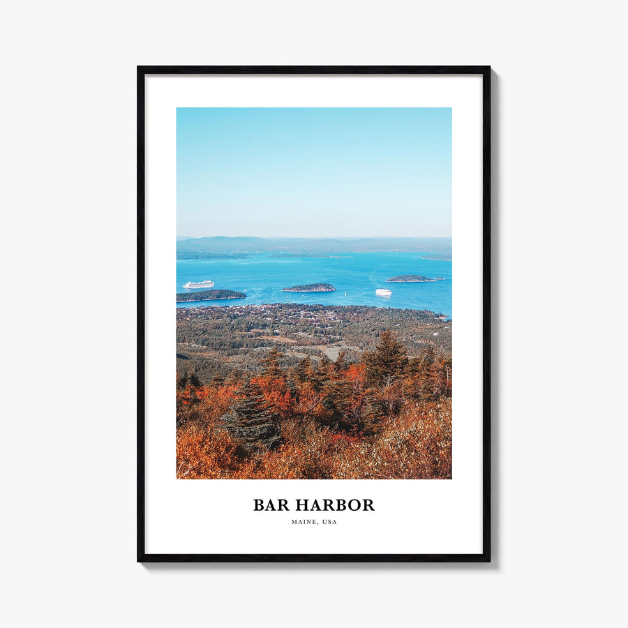 Bar Harbor no. 1 colorful classic poster of Maine, USA – vertical wall art, unframed print shown in interior mockup