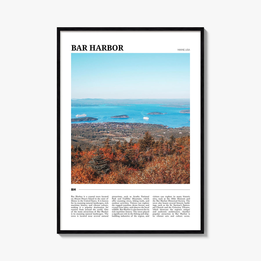 Bar Harbor no. 1 colorful travel poster of Maine, USA – vertical wall art, unframed print shown in interior mockup