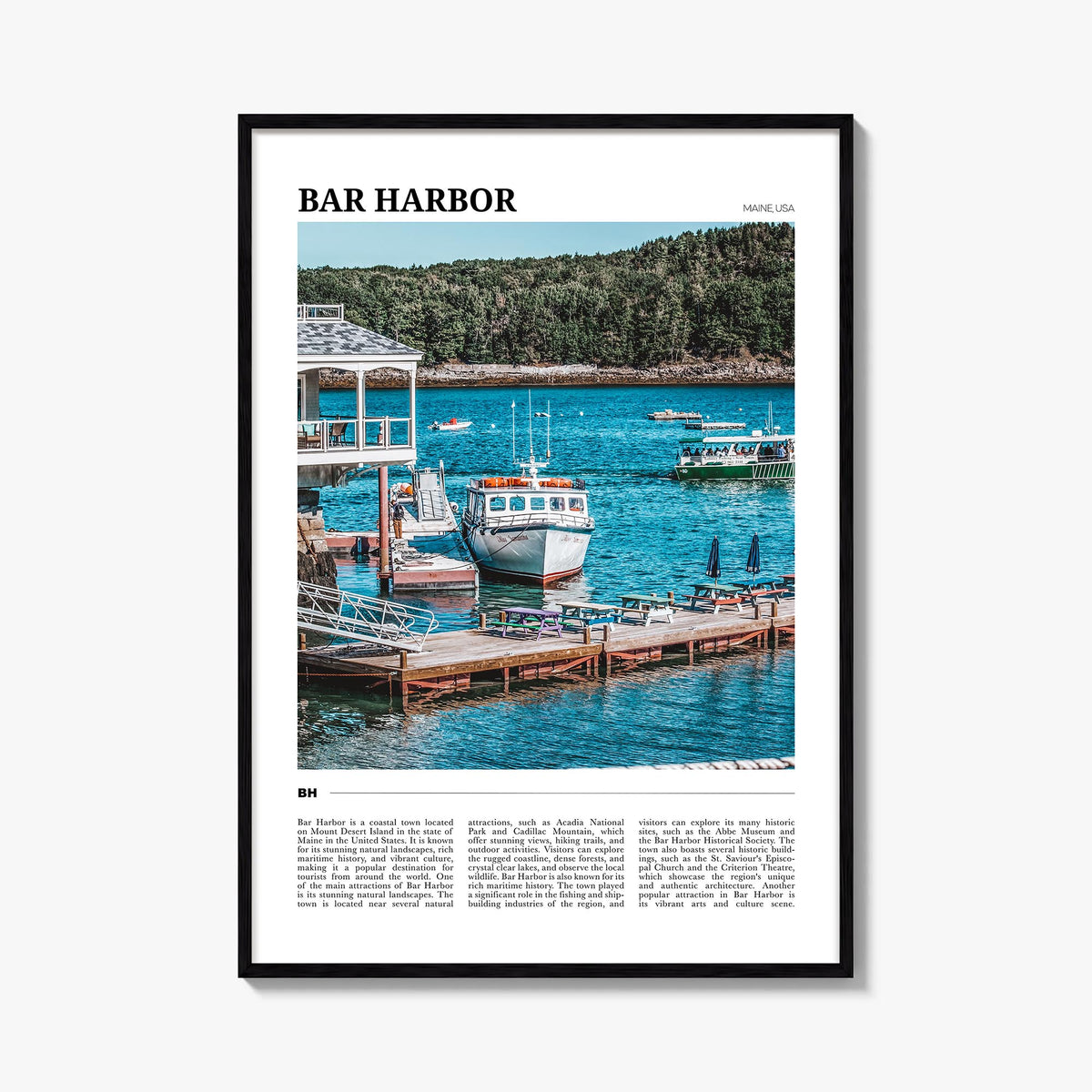 Bar Harbor no. 2 colorful travel poster of Maine, USA – vertical wall art, unframed print shown in interior mockup