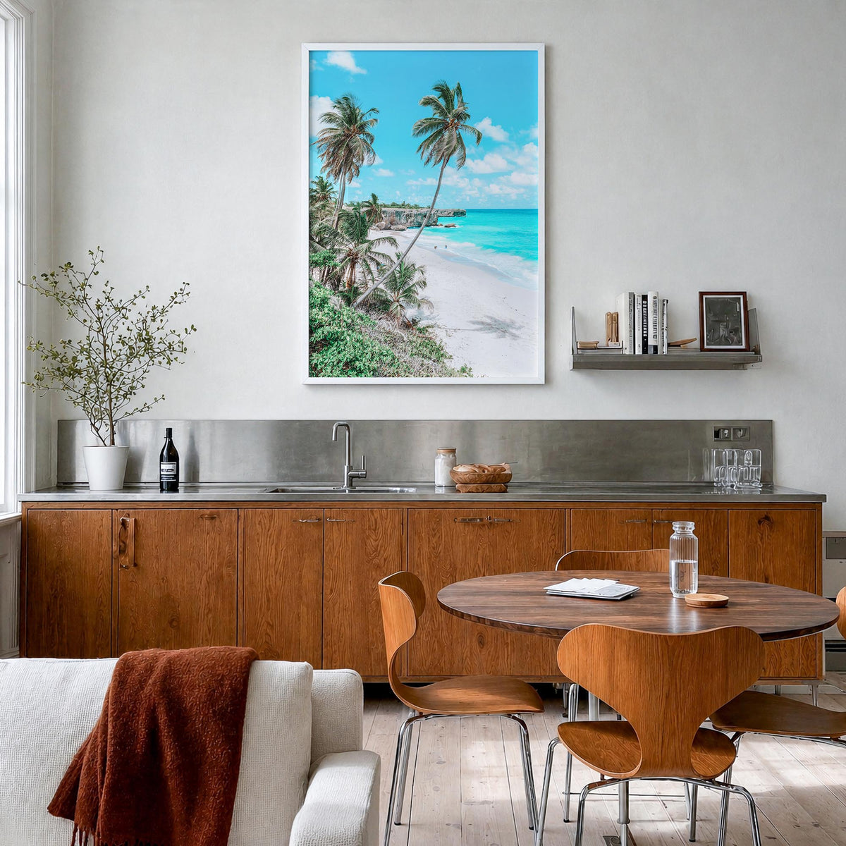 Barbados colorful photo poster of Caribbean – vertical wall art in white wood frame, hanging on wall