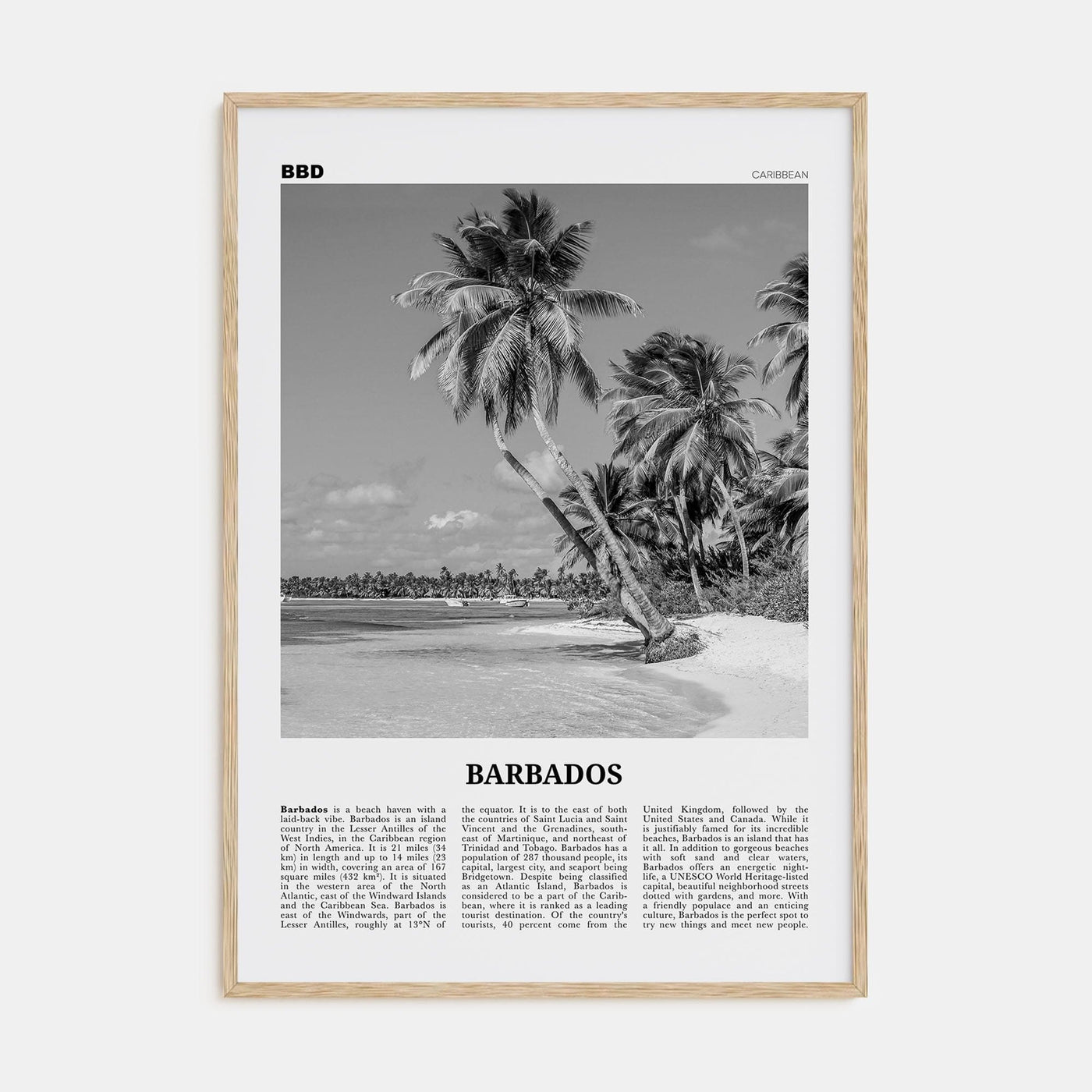 Barbados No 1 Poster Natural Wood / 8x12 in Nbourhood Travel B&W Poster