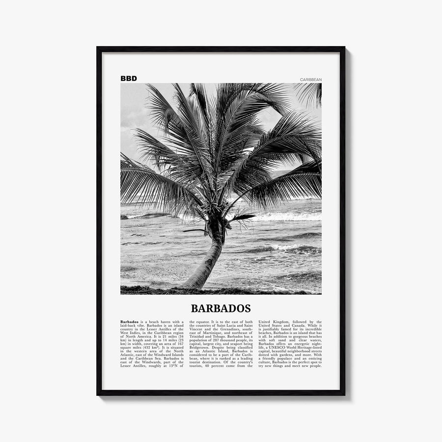 Barbados no. 2 black & white newspaper poster of Caribbean – vertical wall art, unframed print shown in interior mockup