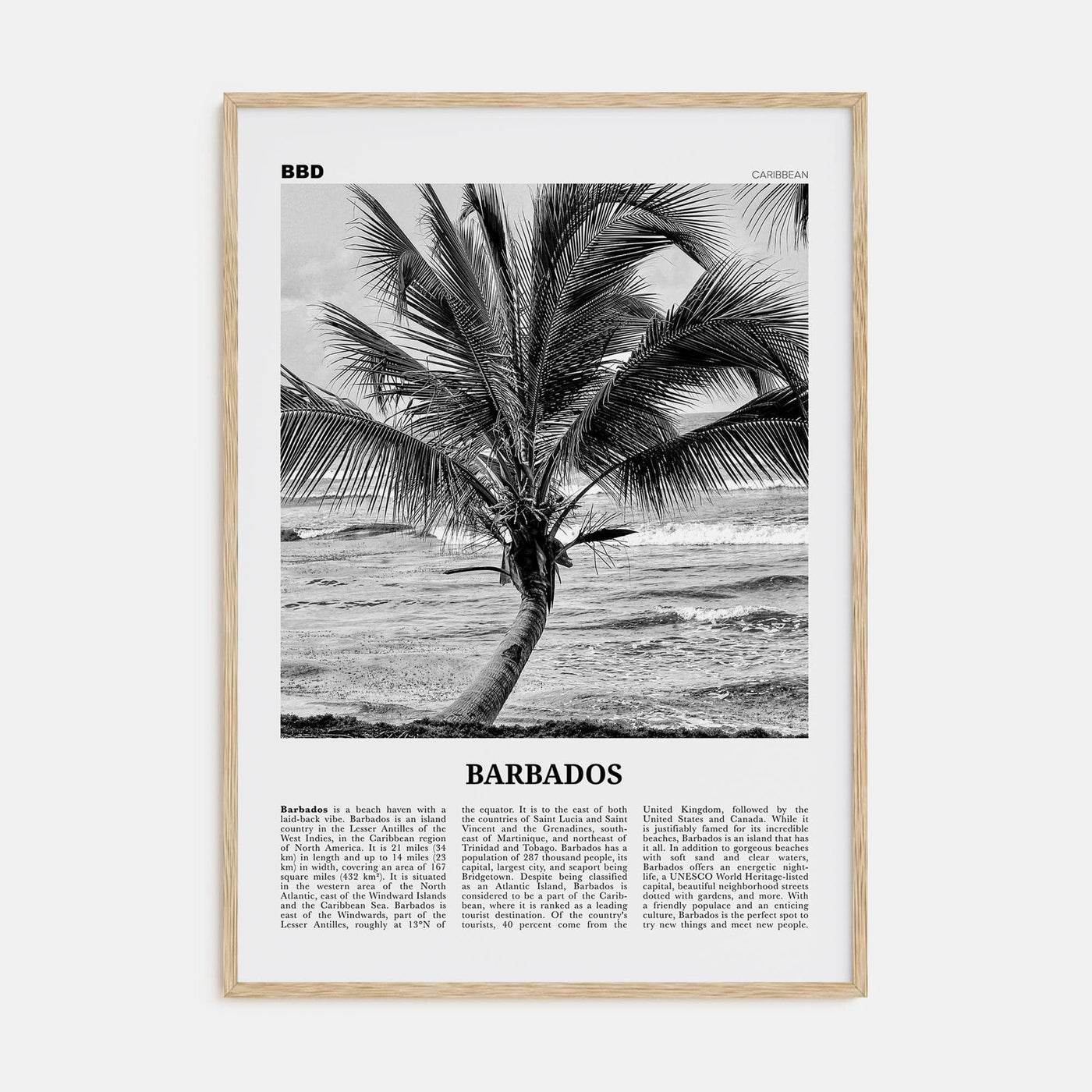 Barbados No 2 Poster Natural Wood / 8x12 in Nbourhood Travel B&W Poster