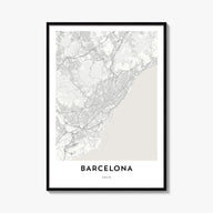 Barcelona black & white map poster of Spain – vertical wall art, unframed print shown in interior mockup