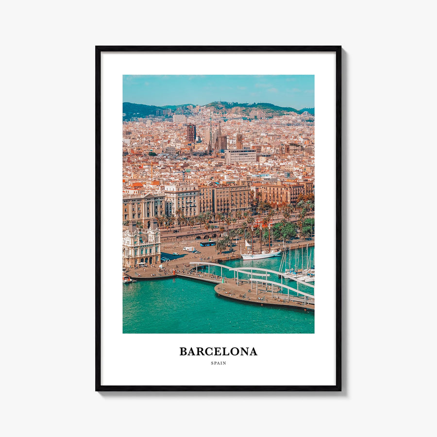 Barcelona colorful classic poster of Spain – vertical wall art, unframed print shown in interior mockup