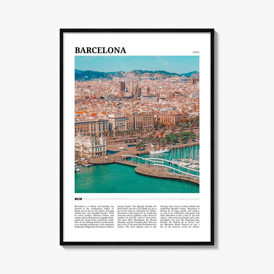 Barcelona colorful travel poster of Spain – vertical wall art, unframed print shown in interior mockup