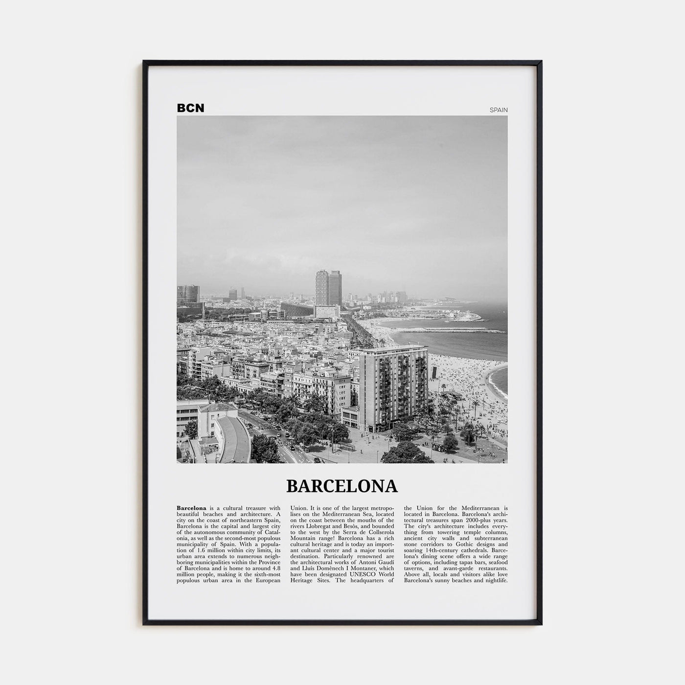 Barcelona No 2 Poster None / 8x12 in Nbourhood Travel B&W Poster