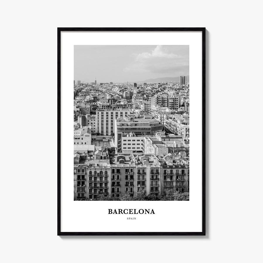 Barcelona no. 4 black & white classic poster of Spain – vertical wall art, unframed print shown in interior mockup