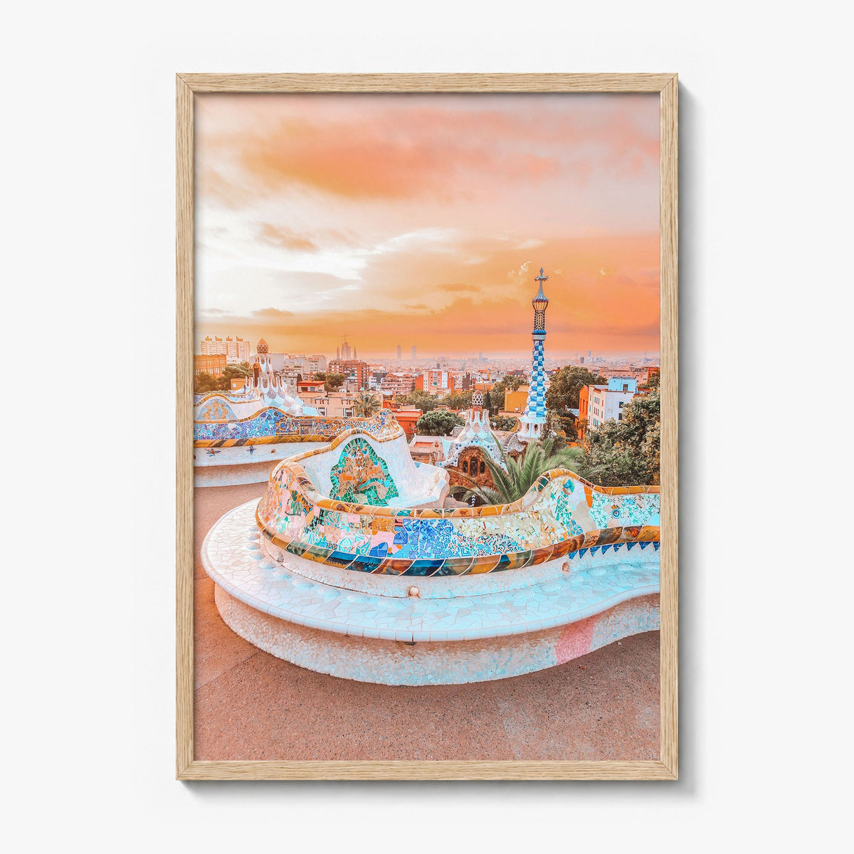 Barcelona Photo No 2 Poster in a natural wood frame, full image (no border)