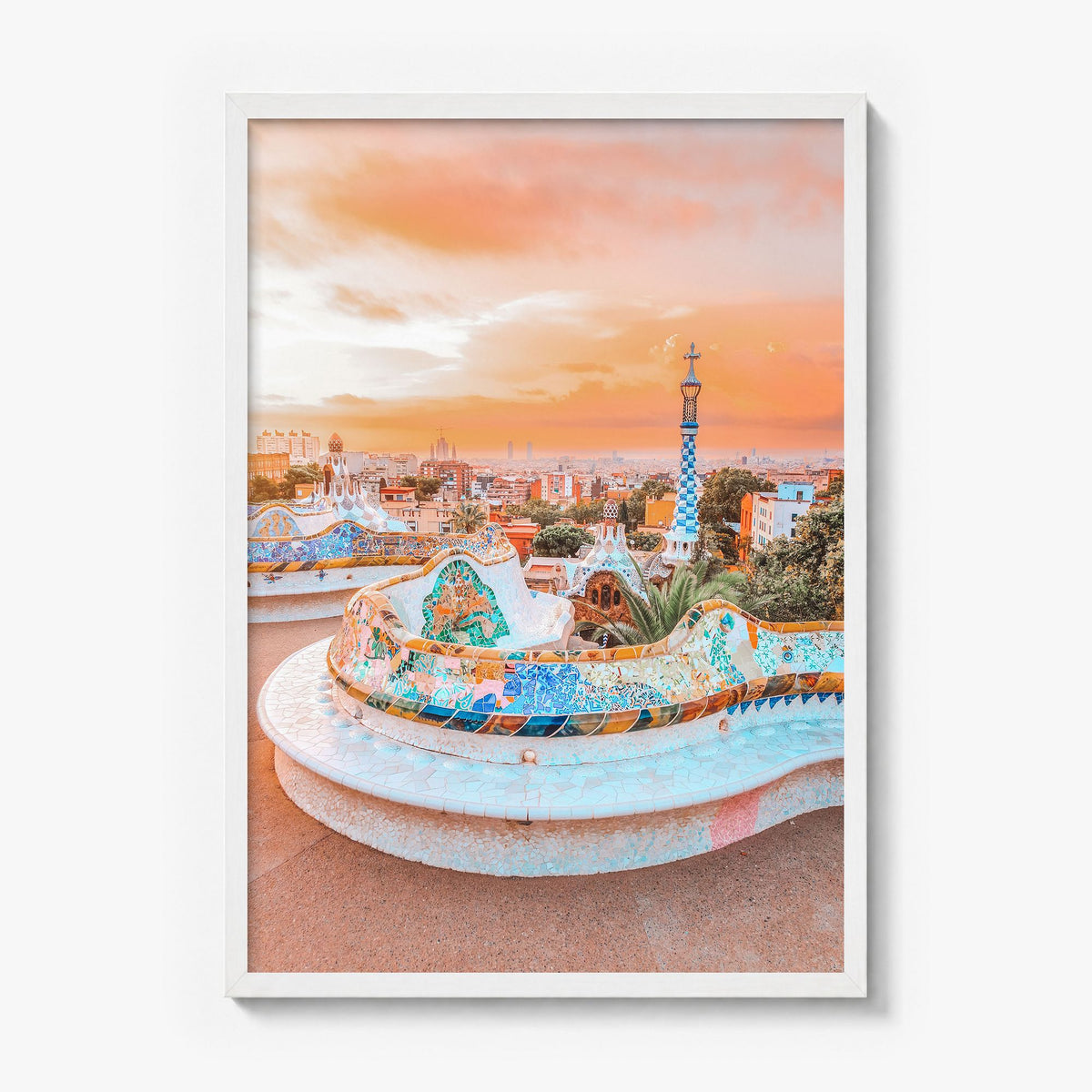 Barcelona Photo No 2 Poster in a white wood frame, full image (no border)