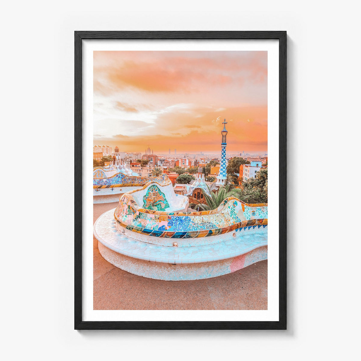 Barcelona Photo No 2 Poster in a black wood frame, white border