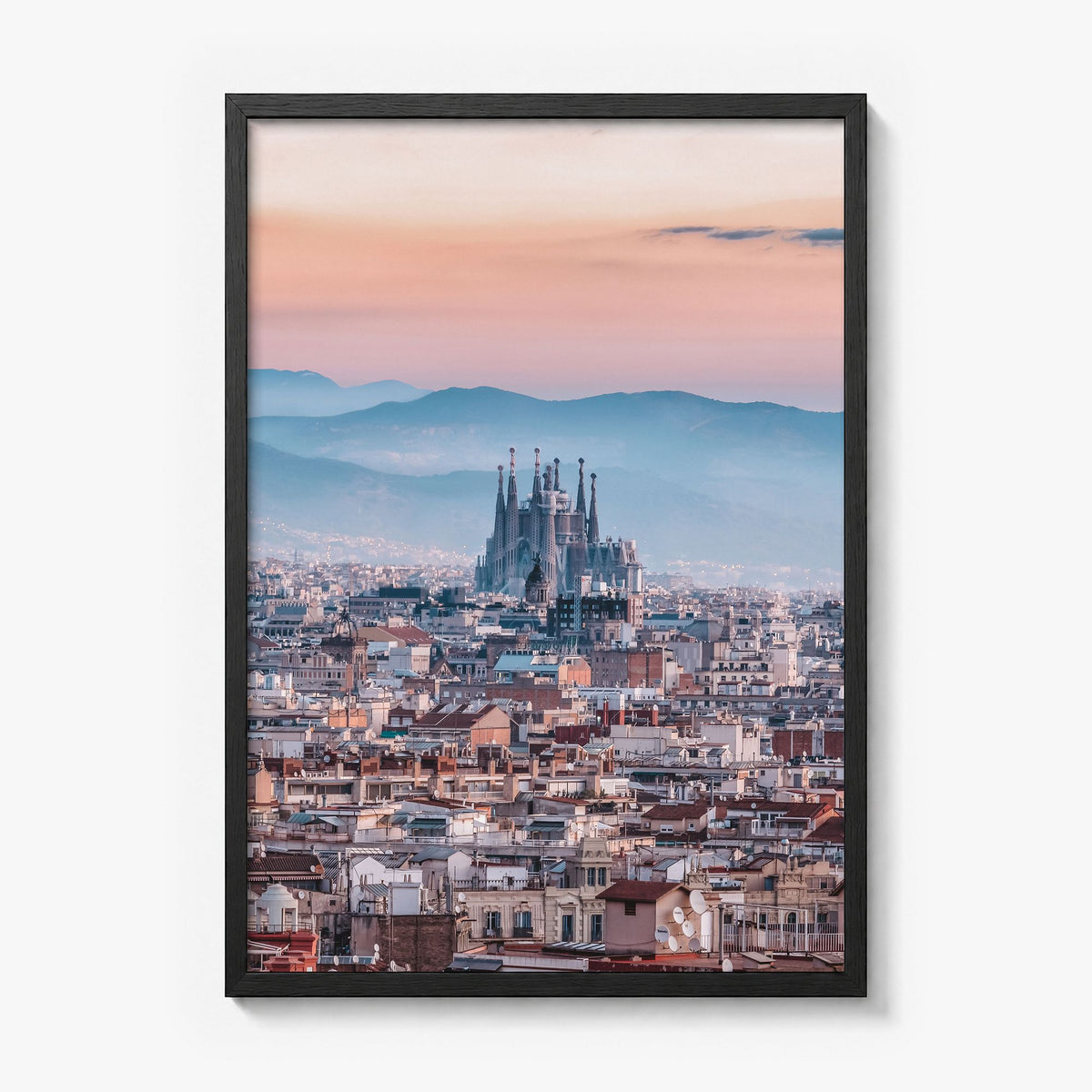 Barcelona Photo No 3 Poster in a black wood frame, full image (no border)
