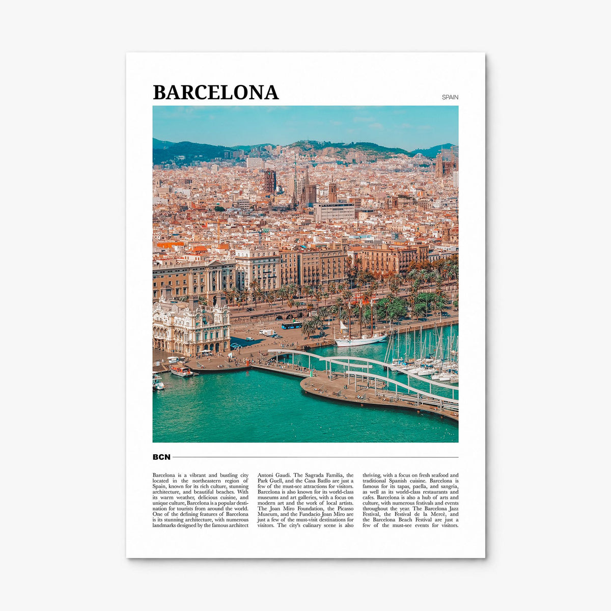 Barcelona Travel Poster, print only (unframed)