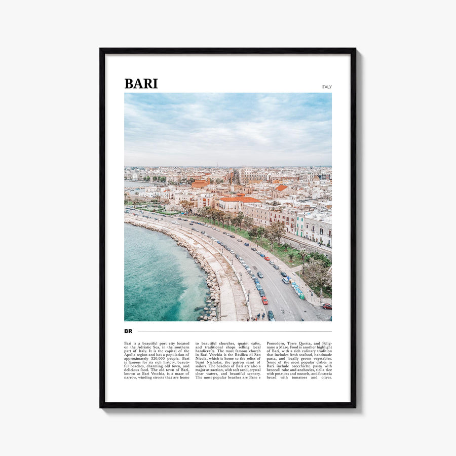Bari colorful travel poster of Italy – vertical wall art, unframed print shown in interior mockup