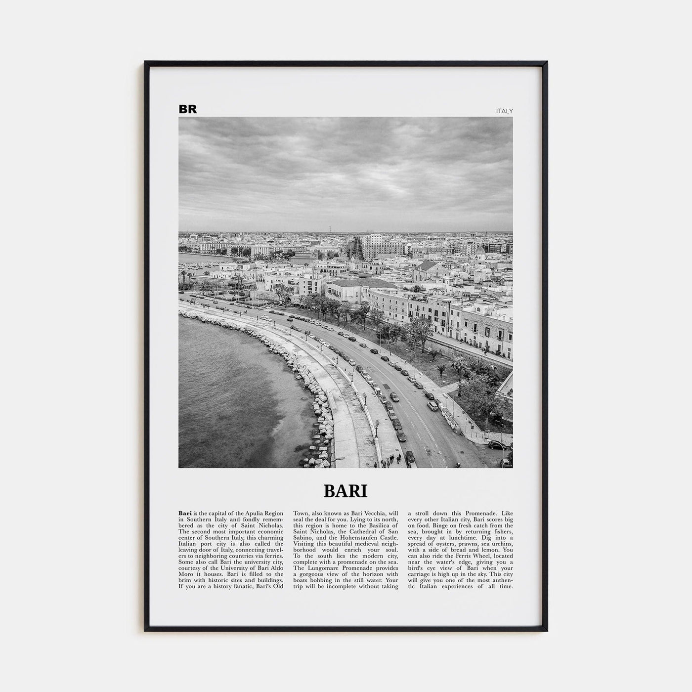 Bari Poster None / 8x12 in Nbourhood Travel B&W Poster