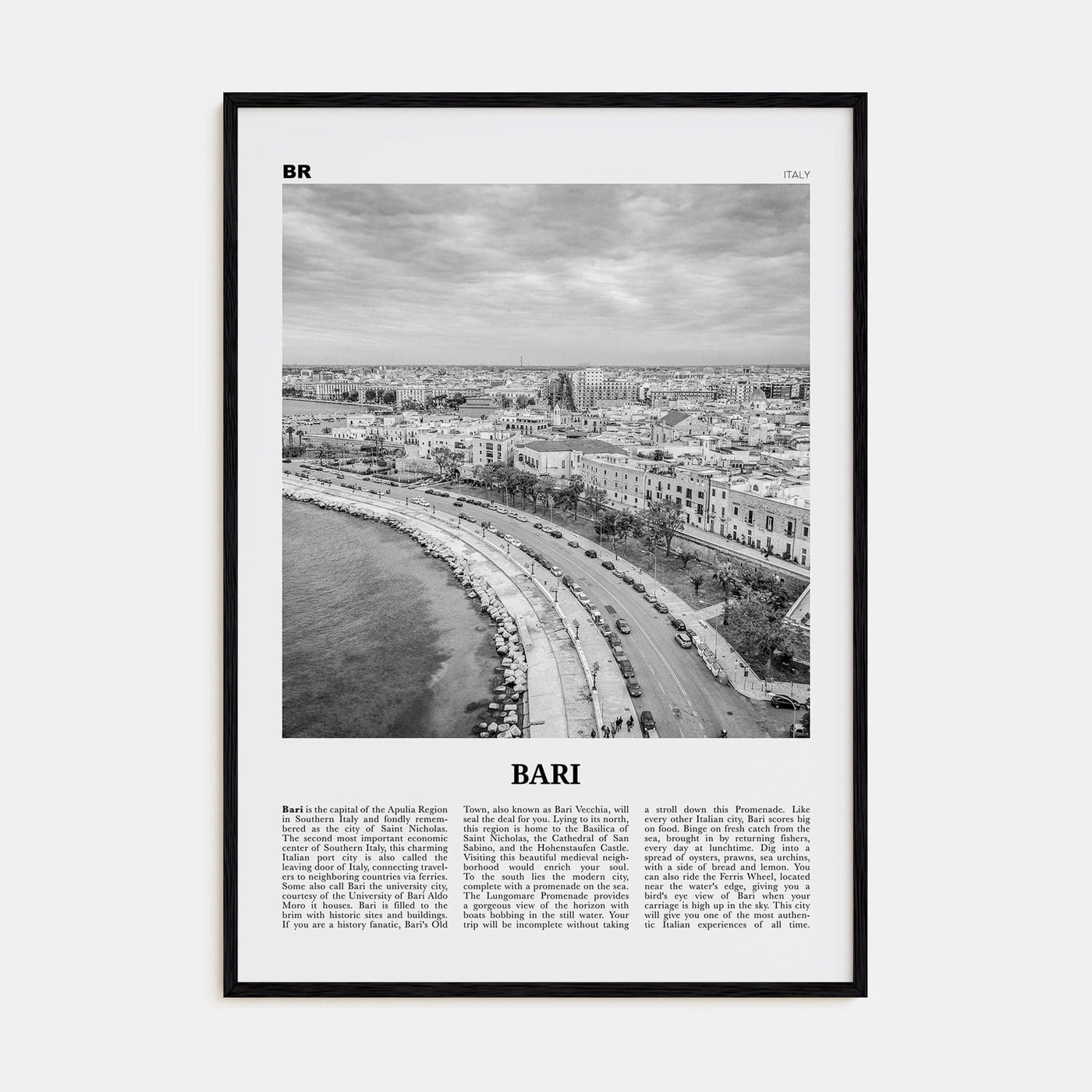 Bari Poster Black Wood / 8x12 in Nbourhood Travel B&W Poster