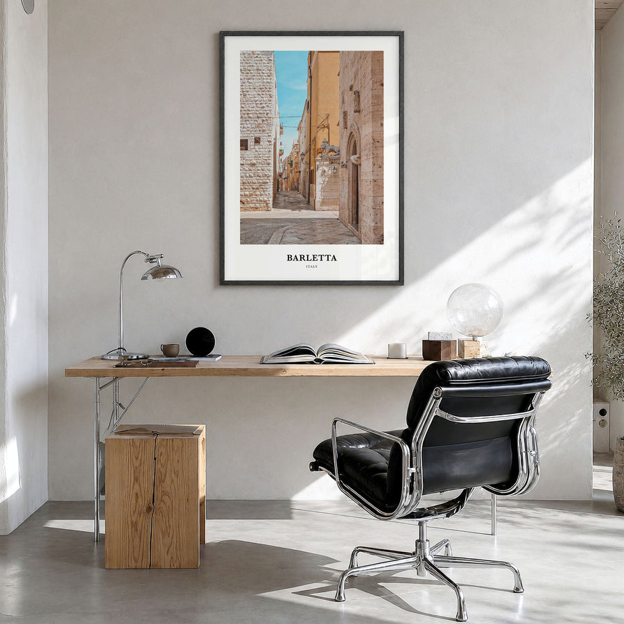 Barletta Classic Poster in a black wood frame, hanging in a bright home office