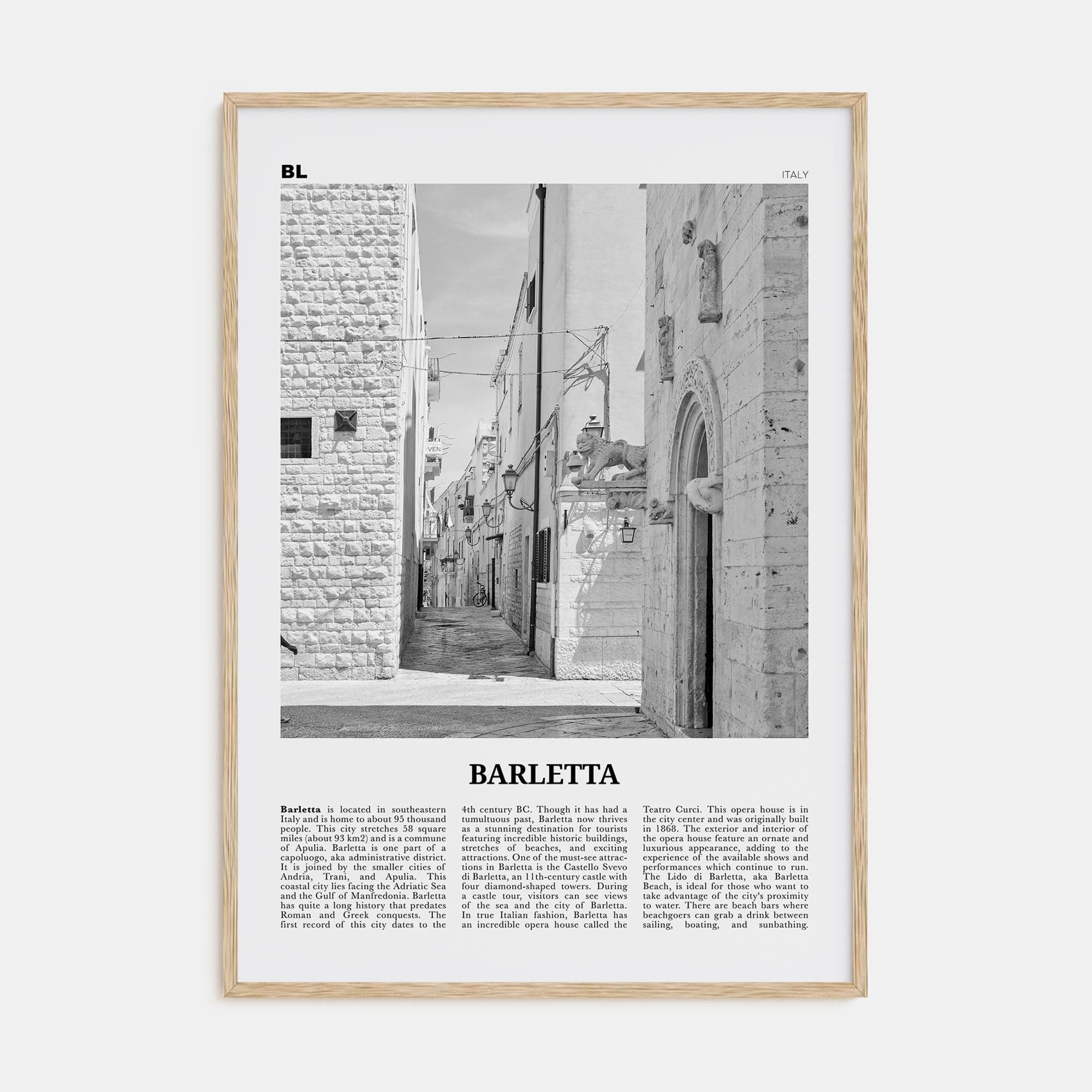 Barletta Poster Natural Wood / 8x12 in Nbourhood Travel B&W Poster