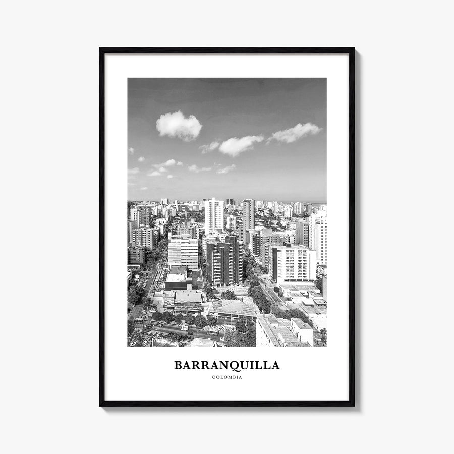 Barranquilla black & white classic poster of Colombia – vertical wall art, unframed print shown in interior mockup