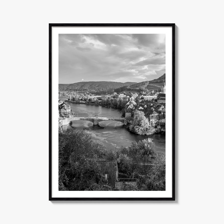 Basel black & white photo poster of Switzerland – vertical wall art, unframed print shown in interior mockup