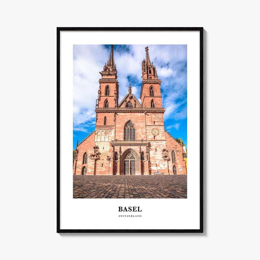 Basel colorful classic poster of Switzerland – vertical wall art, unframed print shown in interior mockup