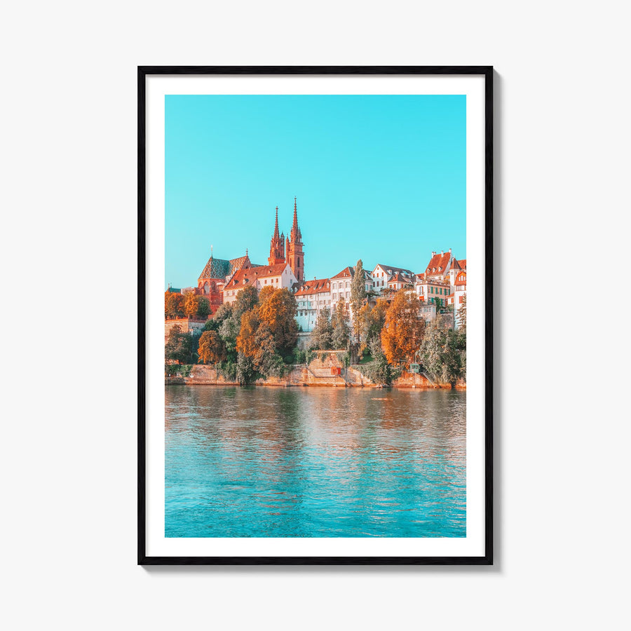 Basel colorful photo poster of Switzerland – vertical wall art, unframed print shown in interior mockup