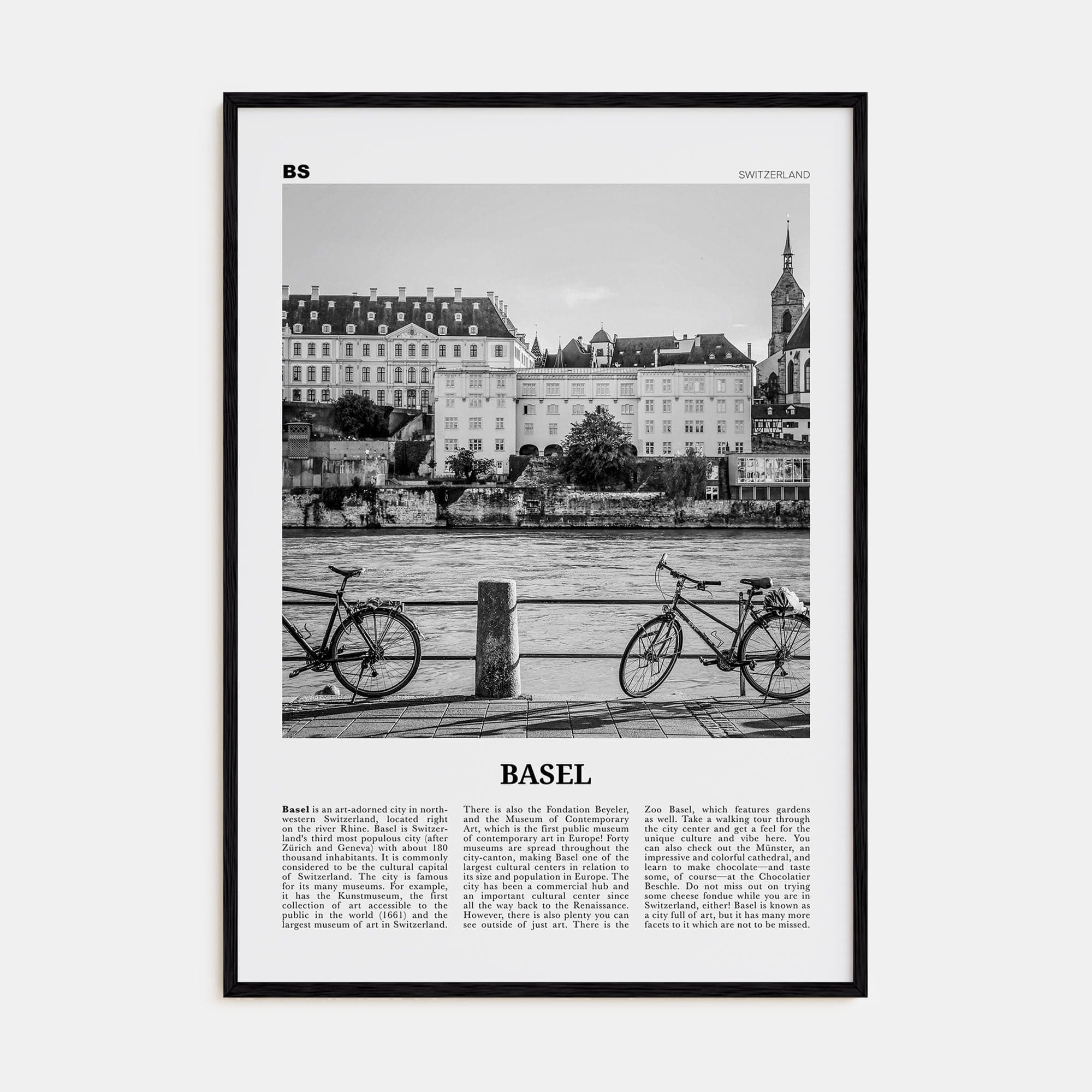 Basel No 1 Poster Black Wood / 8x12 in Nbourhood Travel B&W Poster