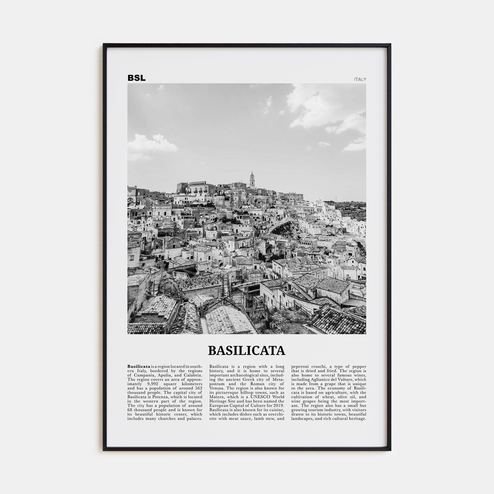 Basilicata Poster None / 8x12 in Nbourhood Travel B&W Poster