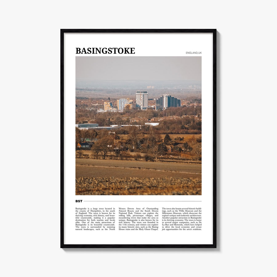 Basingstoke colorful travel poster of United Kingdom – vertical wall art, unframed print shown in interior mockup