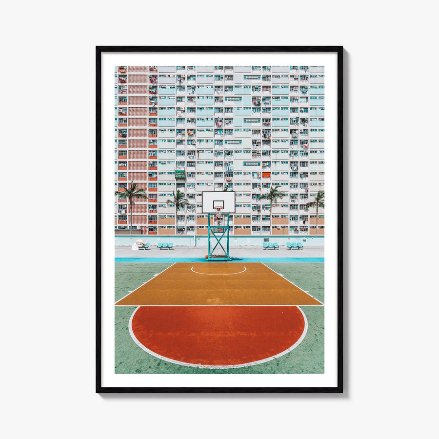 Basketball Court no. 1 colorful photo poster – vertical wall art, unframed print shown in interior mockup