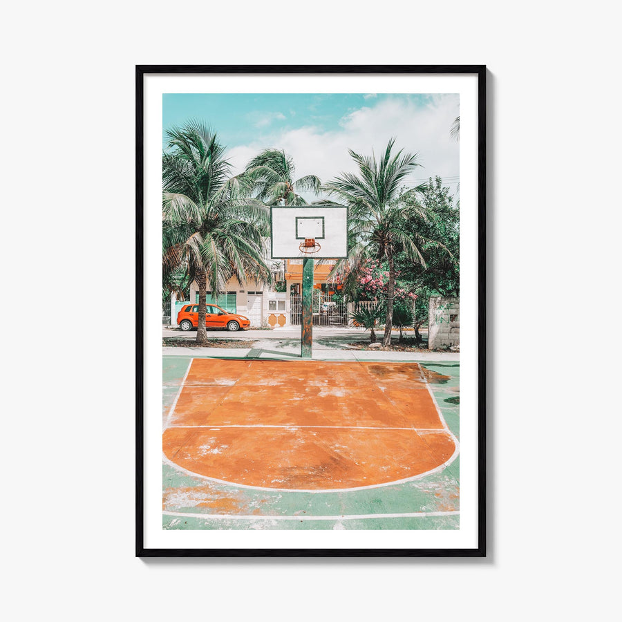 Basketball Court no. 3 colorful photo poster – vertical wall art, unframed print shown in interior mockup