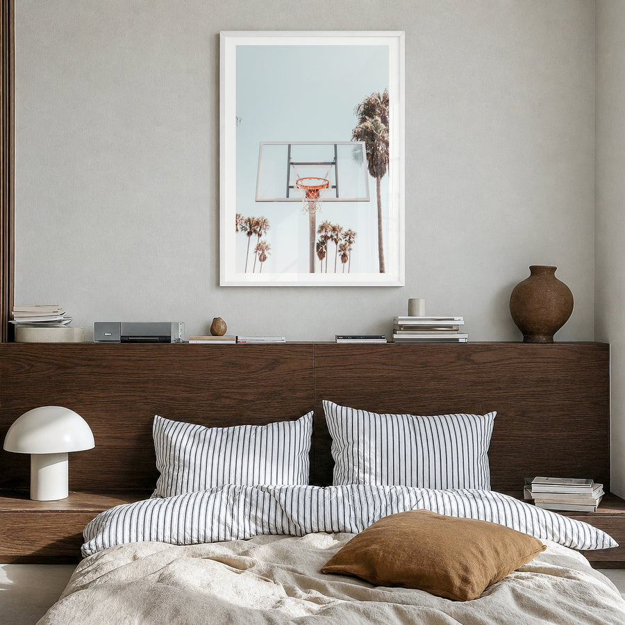 Basketball Court Photo No 2 Poster in white wood frame, interior mockup with white border