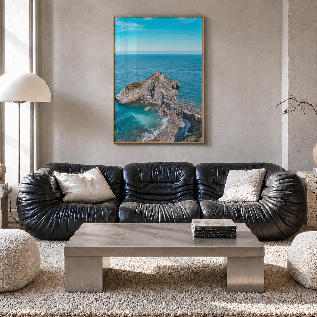 Basque Country colorful photo poster of Spain – vertical wall art in natural wood frame, hanging on wall