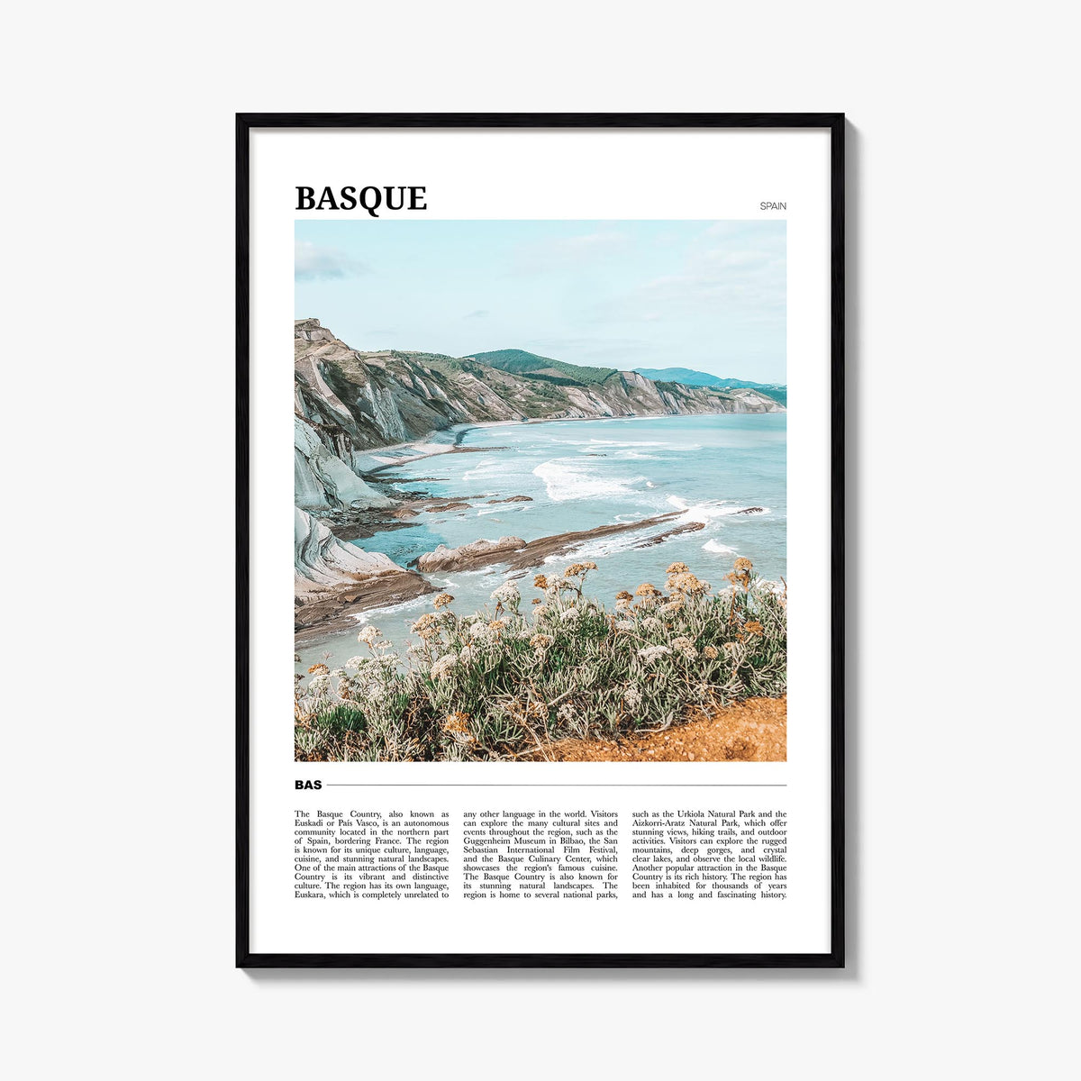 Basque Country no. 1 colorful travel poster of Spain – vertical wall art, unframed print shown in interior mockup
