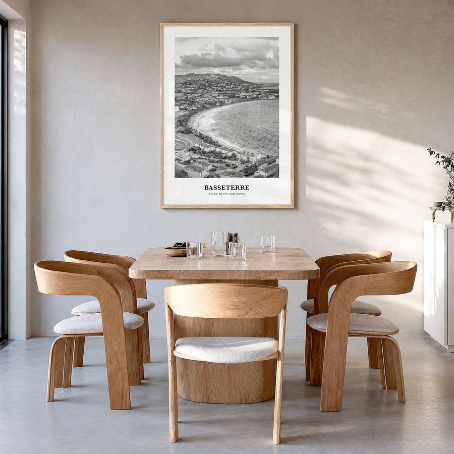 Basseterre Classic Poster in a natural wood frame, hanging in a dining room