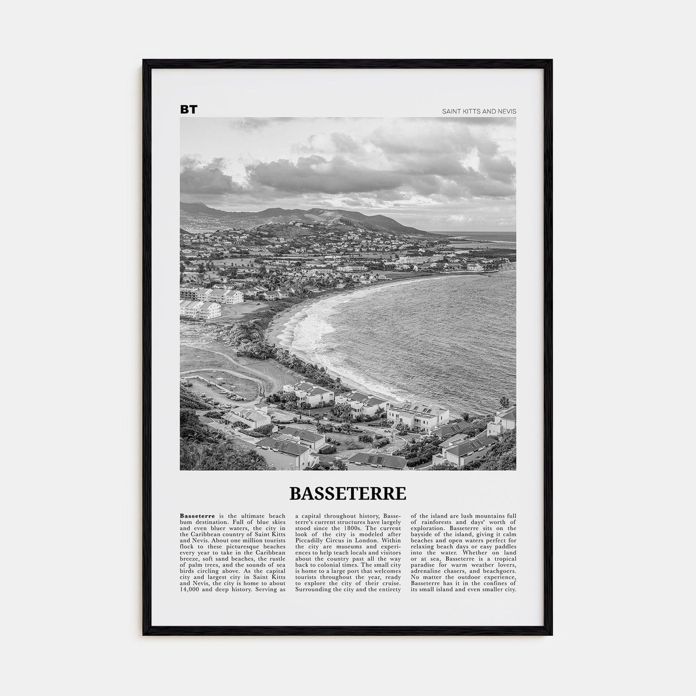 Basseterre Poster Black Wood / 8x12 in Nbourhood Travel B&W Poster