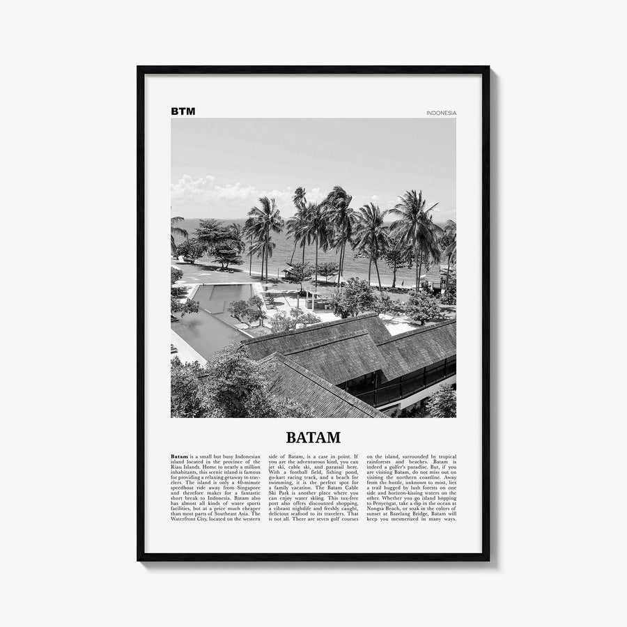 Batam black & white newspaper poster of Indonesia – vertical wall art, unframed print shown in interior mockup