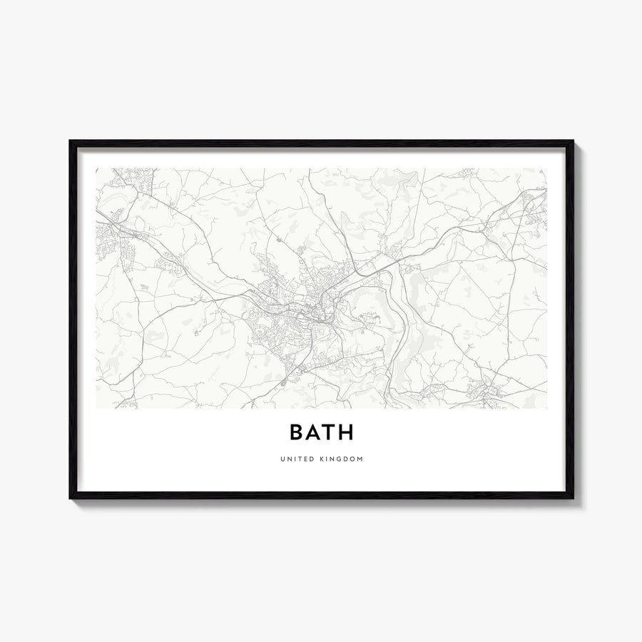 Bath black & white map poster of England, UK – horizontal wall art, unframed print shown in interior mockup