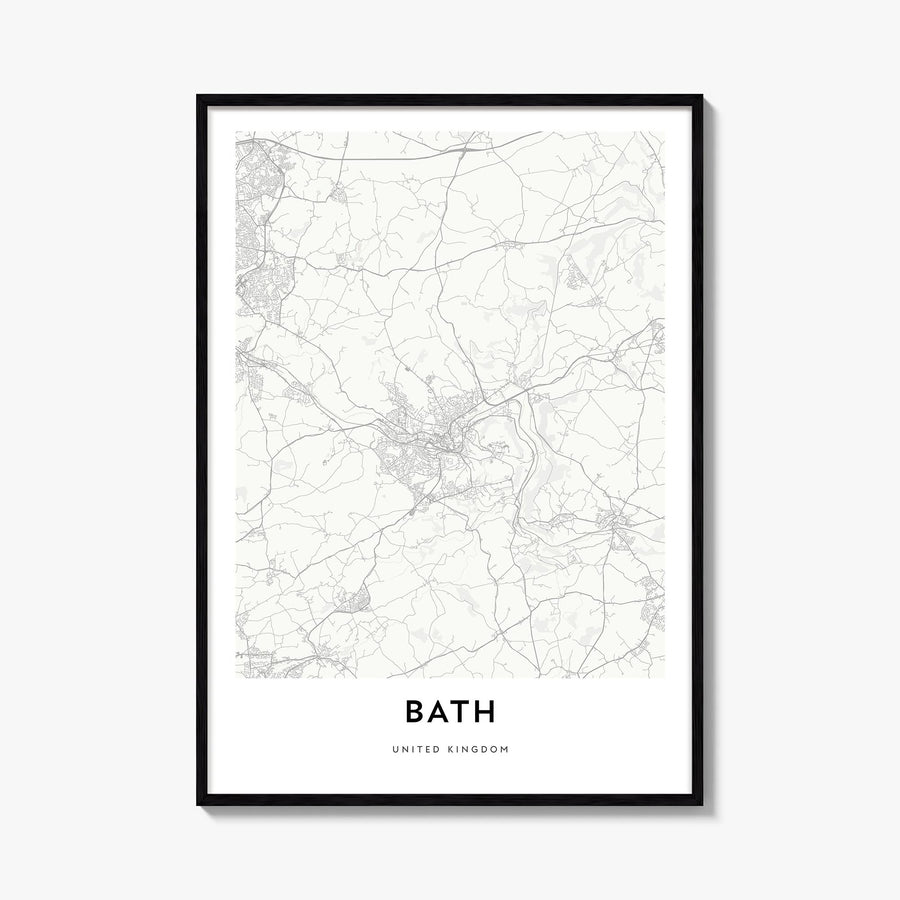 Bath black & white map poster of England, UK – vertical wall art, unframed print shown in interior mockup
