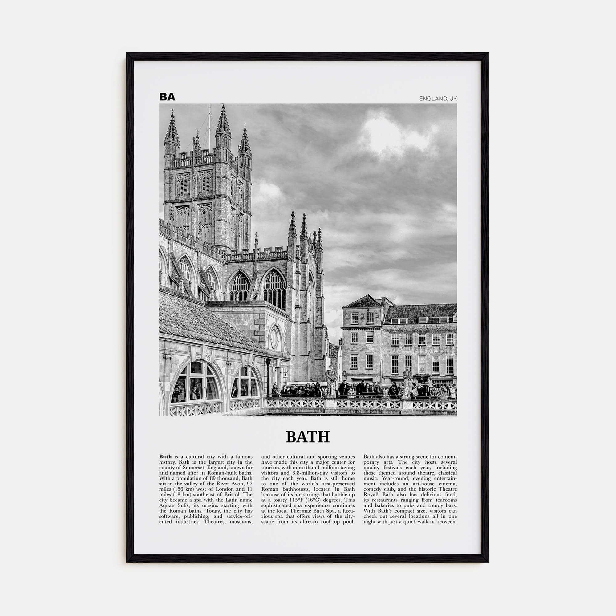 Bath Poster Black Wood / 8x12 in Nbourhood Travel B&W Poster