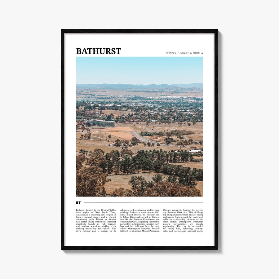 Bathurst colorful travel poster of Australia – vertical wall art, unframed print shown in interior mockup
