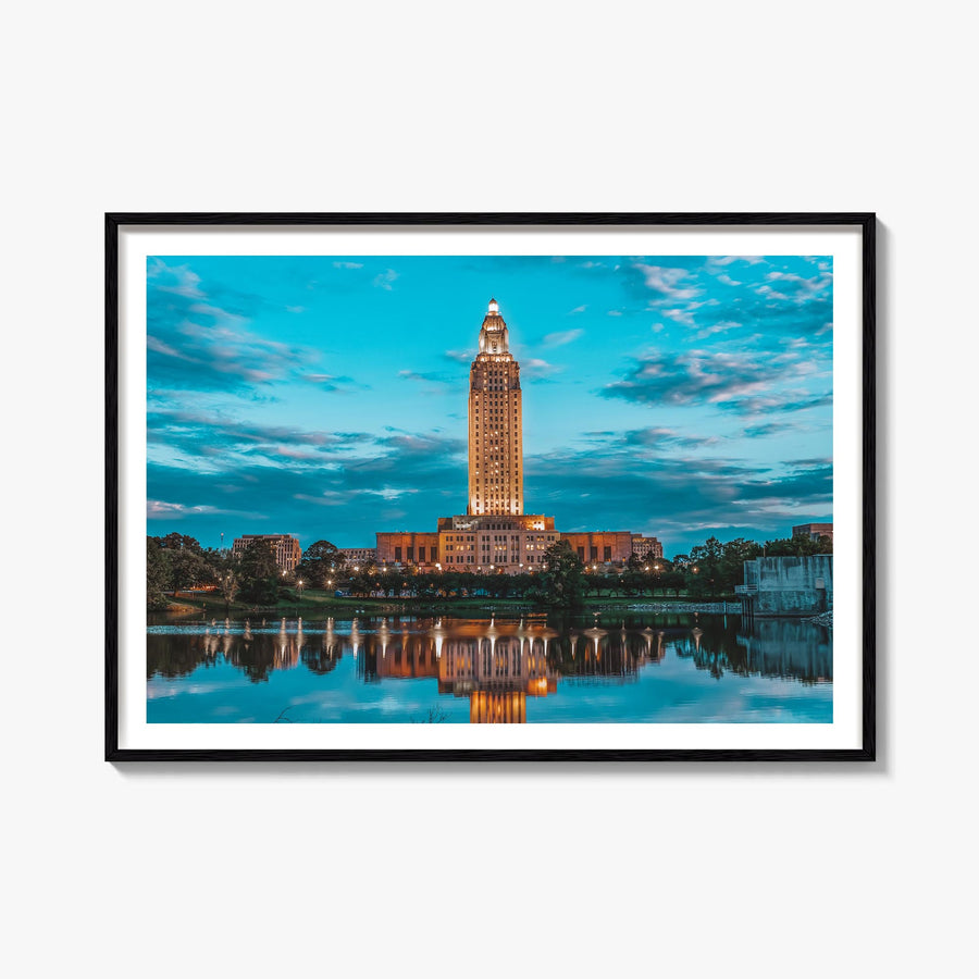 Baton Rouge colorful photo poster of Louisiana, USA – horizontal wall art, unframed print shown in interior mockup