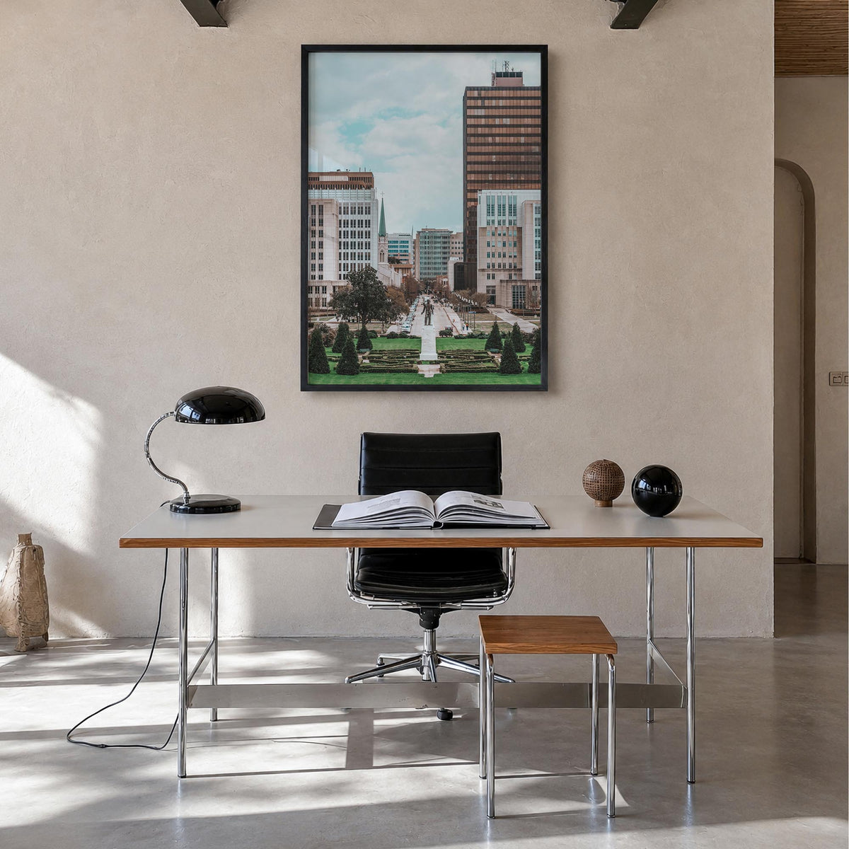 Baton Rouge no. 1 colorful photo poster of Louisiana, USA – vertical wall art in black wood frame, hanging on wall