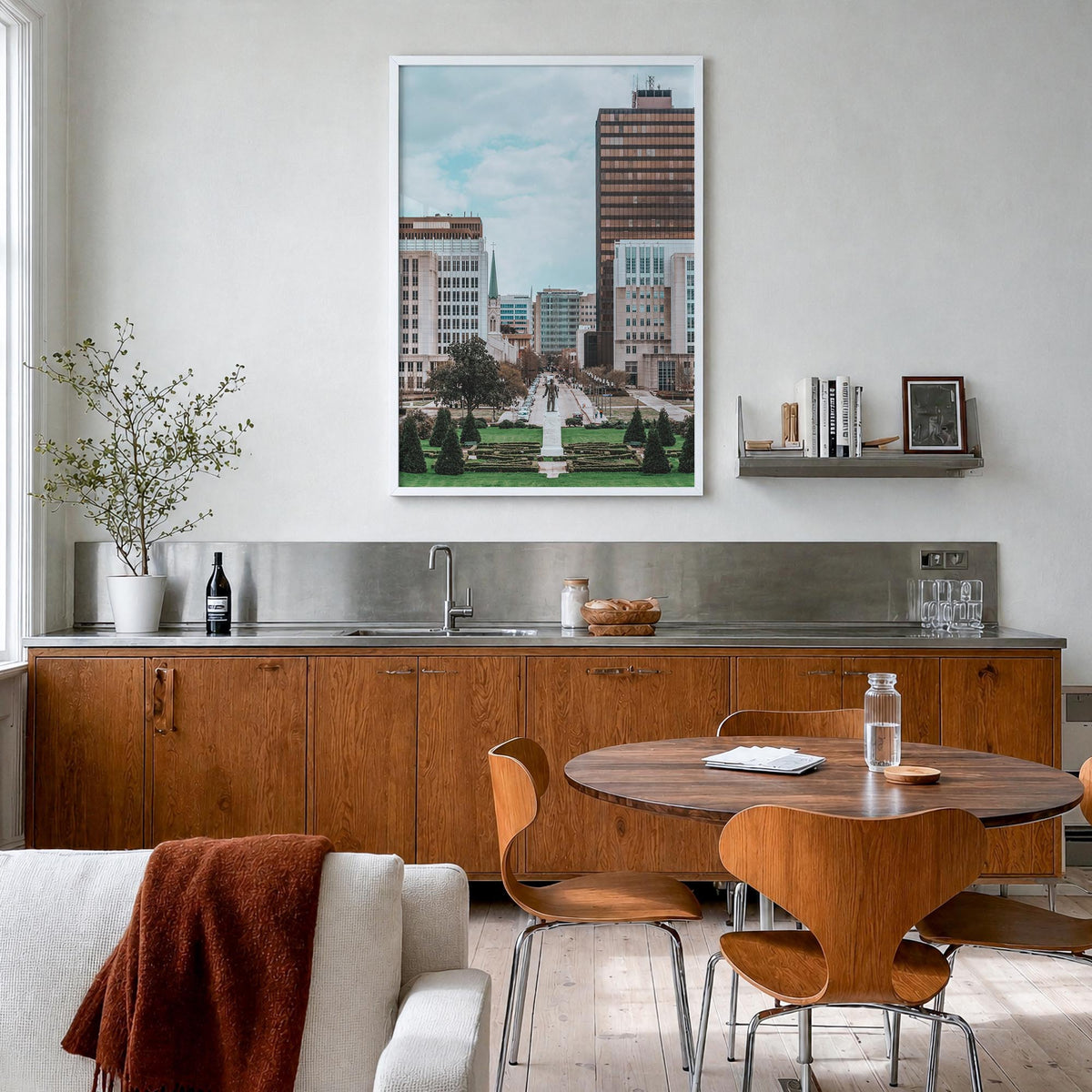 Baton Rouge no. 1 colorful photo poster of Louisiana, USA – vertical wall art in white wood frame, hanging on wall