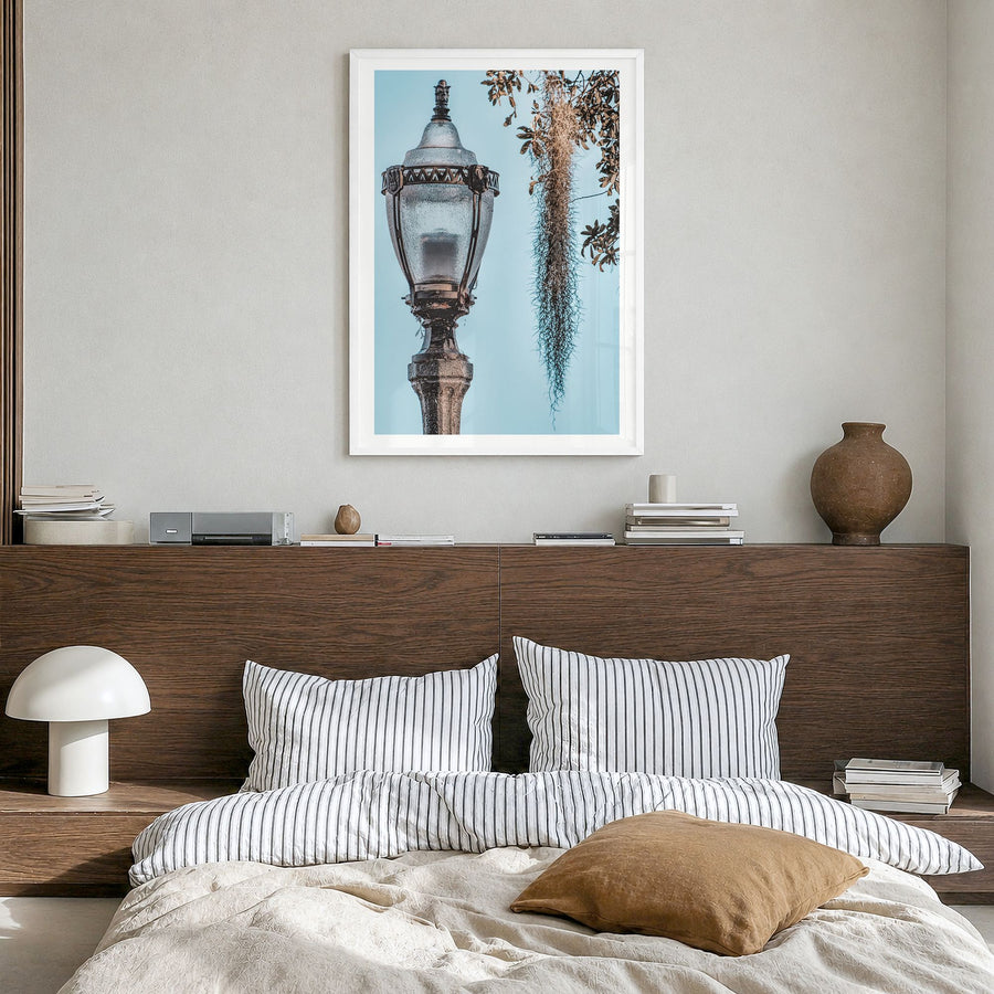 Baton Rouge Photo No 3 Poster in a white wood frame, hanging in a bedroom, white border