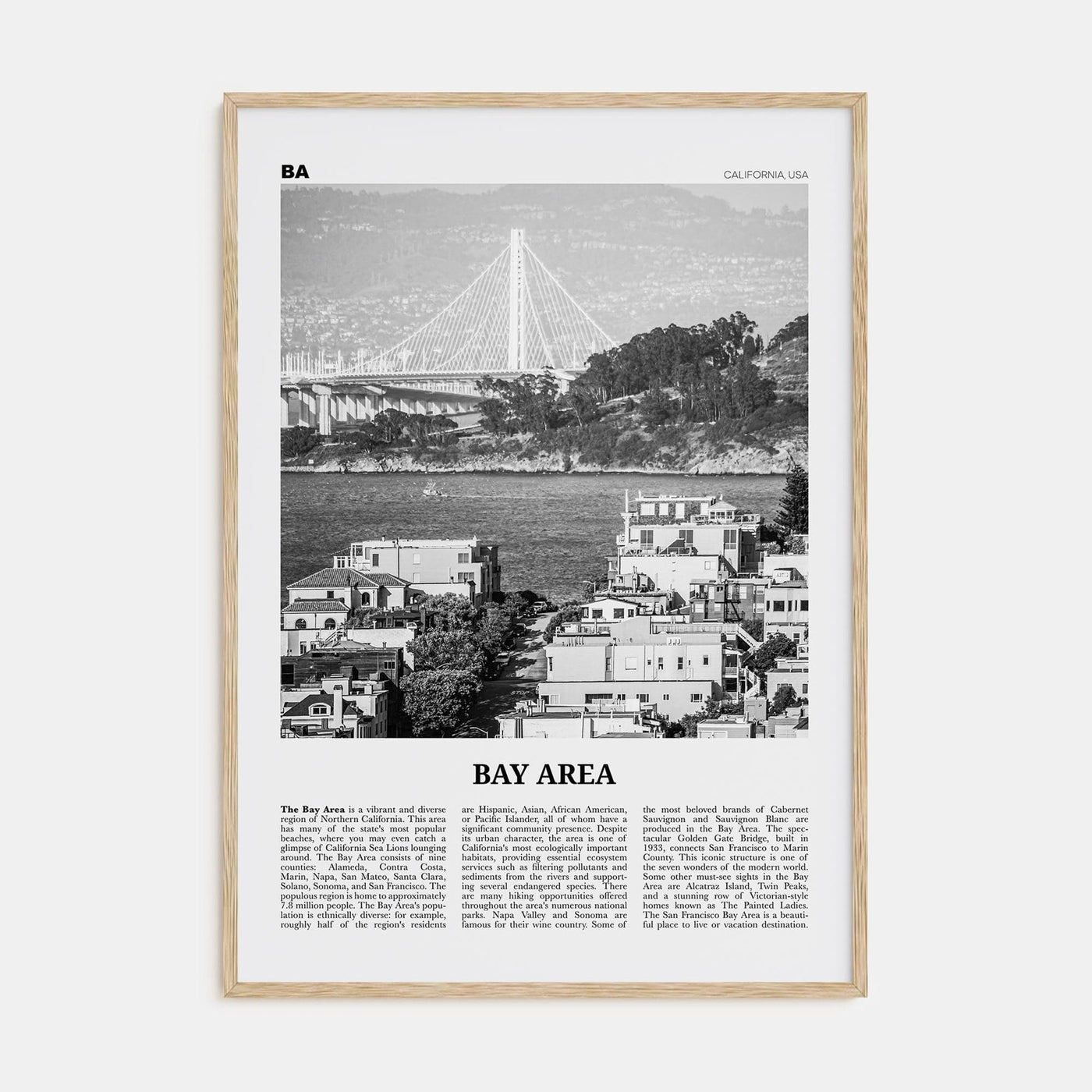 Bay Area No 1 Poster Natural Wood / 8x12 in Nbourhood Travel B&W Poster